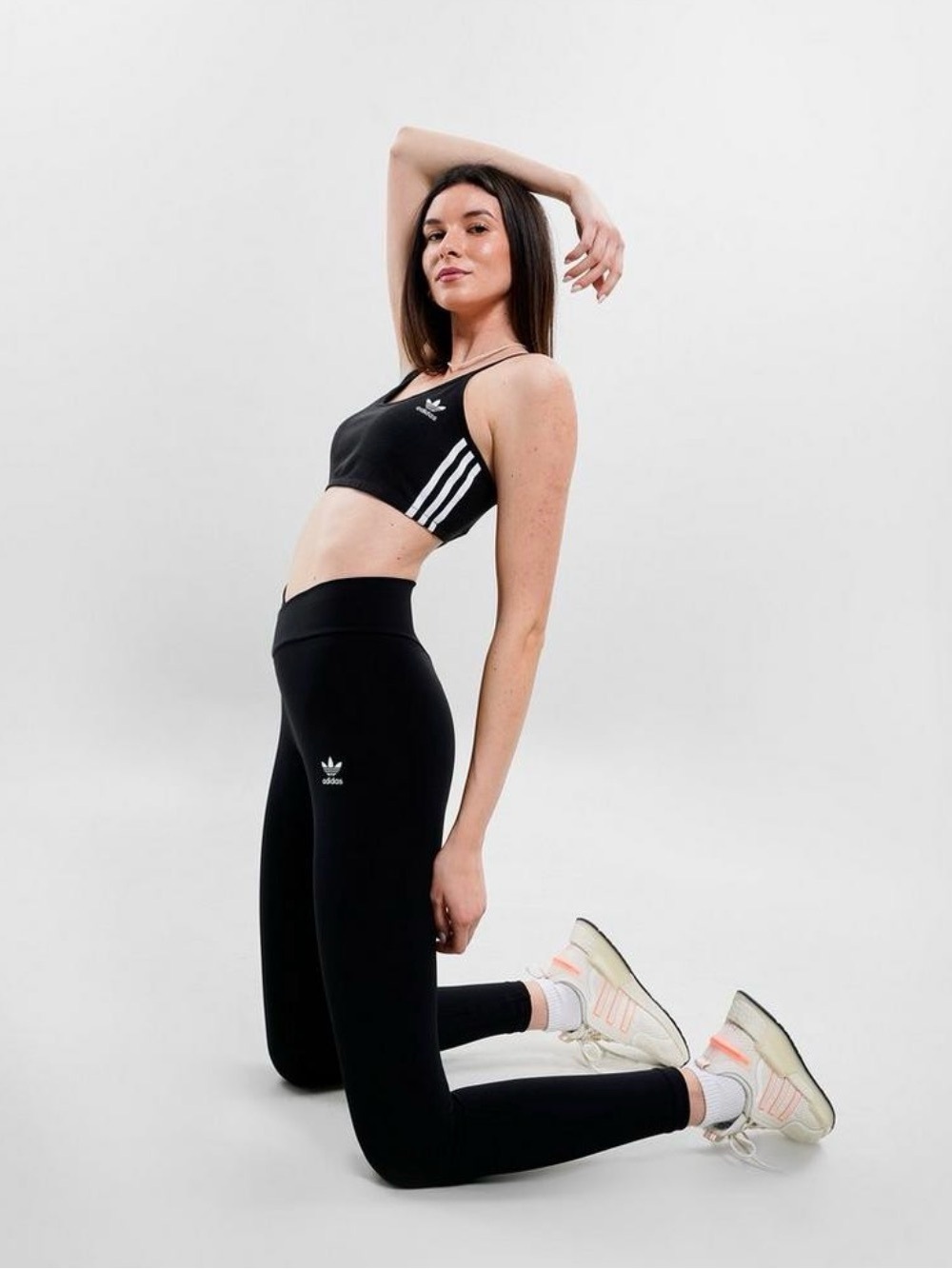 adidas Black High-Rise Trefoil Leggings with White Stripes